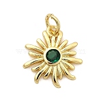 Sun Brass Micro Pave Cubic Zirconia Pendants, Rack Plating, Long-Lasting Plated, Cadmium Free & Lead Free, Golden, with Jump Ring, Green, 15x14x2.5mm, Hole: 3.3mm(X-KK-C134-11G-02)