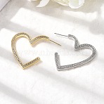 Heart Brass Micro Pave Cubic Zirconia Stud Earrings, Rack Plating, Long-Lasting Plated, Cadmium Free & Lead Free, Platinum & Real 18K Gold Plated, Clear, 35x30x2mm(EJEW-F395-01A)