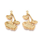 304 Stainless Steel Pendants, Ginkgo Leaf, Ion Plating(IP) , Real 18K Gold Plated, 32.5x22.5x3mm, Hole: 1.2mm(STAS-N114-53G)