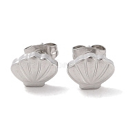 304 Stainless Steel Shell Shaped Stud Earrings for Women, Stainless Steel Color, 7.5x9mm(EJEW-G389-01P)