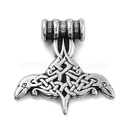 Viking 304 Stainless Steel Pendants, Mjolnir Thor Hammer with Bird Charm, Antique Silver, 42.5x40.5x9.5mm, Hole: 4.5mm(STAS-N105-01F-AS)