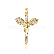 3Pcs Brass Micro Pave Cubic Zirconia Pendants, Fairy Charms, Real 18K Gold Plated, 32x24x3mm(ZIRC-OY001-58G)