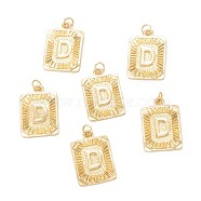 Brass Pendants, with Jump Ring, Long-Lasting Plated, Cadmium Free & Nickel Free & Lead Free, Rectangle with Alphabet, Real 18K Gold Plated, Letter.D, 23.5x16x2mm, Jump Ring: 5x0.7mm, 3.6mm Inner Diameter(KK-J279-58G-D)