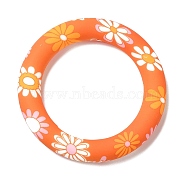 Food Grade Eco-Friendly Silicone Pendants, Ring with Flower Pattern, Dark Orange, 65x10mm, Hole: 4mm(SIL-M001-01F)