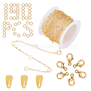 DIY Star Link Chain Necklaces Kits, Including 5m Real 18K Gold Plated Brass Chains, Zinc Alloy Lobster Claw Clasps, Iron Jump Rings & Snap on Bails, Golden(DIY-SC0014-62G)