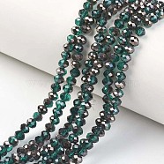 Electroplate Transparent Glass Beads Strands, Half Black Plated, Faceted, Rondelle, Teal, 4x3mm, Hole: 0.4mm, about 123~127pcs/strand, 16.5~16.9 inch(42~43cm)(EGLA-A034-T4mm-P05)