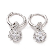Cubic Zirconia Round Ball Dangle Hoop Earrings, Platinum Brass Jewelry for Women, Clear, 25.5mm, Pin: 0.8mm(EJEW-P225-02P-01)