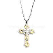 201 Stainless Steel Necklaces, Alloy Rhinestone Pendant Necklaces, Cross, Golden & Stainless Steel Color, 23.31 inch(59.2cm)(NJEW-C034-41A-G)