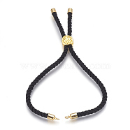 Cotton Cord Bracelet Making, with Brass Findings, Flat Round with Tree of Life, Real 18K Gold Plated, Black, 8-5/8 inch(22cm), Hole: 2mm(KK-F758-03H-G)