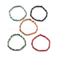 Natural Imperial Jasper(Dyed) Bamboo Stick Shape Beaded Stretch Bracelets, Gemstone Jewelry for Men Women, Mixed Color, 1/4 inch(0.5cm), Inner Diameter: 2-1/8 inch(5.5cm)(BJEW-JB09098)