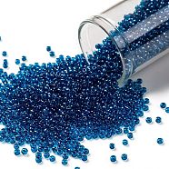 TOHO Round Seed Beads, Japanese Seed Beads, (1074) Deep Blue Lined Aqua, 11/0, 2.2mm, Hole: 0.8mm, about 1110pcs/10g(X-SEED-TR11-1074)
