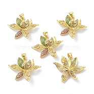 Brass Cubic Zirconia Pendants, Long-Lasting Plated, Lead Free & Cadmium Free, Real 18K Gold Plated, Flower, Colorful, 24.5x29x6mm, Hole: 3.5x4mm(KK-B047-13G)