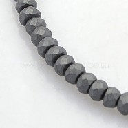 Electroplate Non-magnetic Synthetic Hematite Beads Strands, Faceted Rondelle, Frosted, Black Plated, 3x2mm, Hole: 1mm, about 214pcs/strand, 15.7 inch(G-J208G-03)