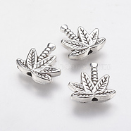 Tibetan Style Alloy Beads, Leaf, Antique Silver, 13x13.5x3mm, Hole: 1.5mm(PALLOY-F202-24AS)