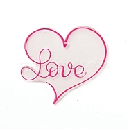 Valentine's Day Theme Acrylic Pendants, Word Love, Heart Pattern, 34x38x2mm, Hole: 1.4mm(MACR-E002-03A)