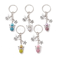 5Pcs 5 Colors Angel Polymer Clay Rhinestone Keychains, with Alloy Charms and Iron Split Key Rings, Angel, Mixed Color, 8.1cm, 1pc/color(KEYC-JKC00714)
