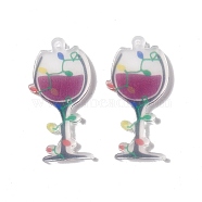 Translucent Acrylic Pendants, Red Wine Glass Charms, Black, 39x19x2.5mm, Hole: 1.5mm(TACR-G023-B01)