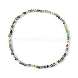 Natural Ruby in Zoisite Beaded Strertch Bracelets, Glass Seed Bead Jewlery for Women, Round(LD6685-4)