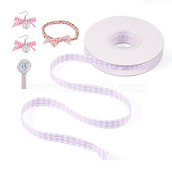 10 Yards Flat Polycotton(Polyester Cotton) Ribbon, Wavy Edged Tartan Ribbon, for Bowknot Making, Lilac, 11x0.2mm(OCOR-TAC0030-01I)