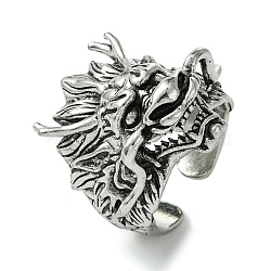 Dragon Alloy Open Cuff Rings, Lead Free & Cadmium Free, Antique Silver, 27mm, Inner Diameter: Adjustable(RJEW-K275-37A-AS)