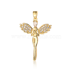 3Pcs Brass Micro Pave Cubic Zirconia Pendants, Fairy Charms, Real 18K Gold Plated, 32x24x3mm(ZIRC-OY001-58G)