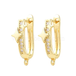 Brass Micro Pave Cubic Zirconia Hoop Earring Findings, Star, with Loop, Long-Lasting Plated, Rack Plating, Lead Free & Cadmium Free, Golden, 24.5x9x12.5mm, Hole: 2mm, Pin: 1mm(CU-CBAB5B4-04G)