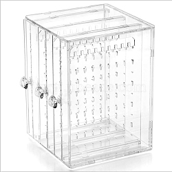 Rectangle 3 Vertical Drawers Transparent Plastic Jewelry Organizer Case, Hanging Jewelry Box for Earring Stud Storage, Clear, 12.5x18x21cm(WG65716-01)