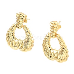 Rack Plating Brass Dangle Stud Earrings, Twist Heart, Real 16K Gold Plated, 33.5x25mm(EJEW-M223-12G)