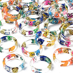 Transparent Resin Animal Pattern Finger Ring for Women, Mixed Color, US Size 5 3/4(16.3mm)(RJEW-T022-020)