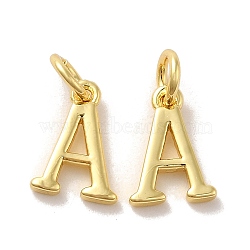 Brass Pendants, with Jump Ring, Letter A, 10.5x7.5x1.5mm, Ring: 5x1mm, inner diameter: 3mm(KK-M273-03G-A)