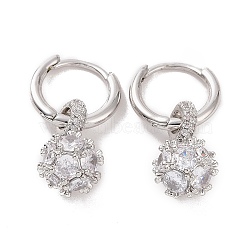 Cubic Zirconia Round Ball Dangle Hoop Earrings, Platinum Brass Jewelry for Women, Clear, 25.5mm, Pin: 0.8mm(EJEW-P225-02P-01)