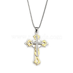 201 Stainless Steel Necklaces, Alloy Rhinestone Pendants Necklaces, Cross, Golden & Stainless Steel Color, 23.31 inch(59.2cm)(NJEW-C034-41A-G)
