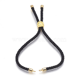 Cotton Cord Bracelet Making, with Brass Findings, Flat Round with Tree of Life, Black, 8-5/8 inch(22cm), Hole: 2mm(KK-F758-03H-G)