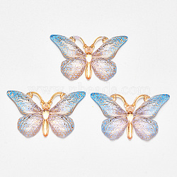 Transparent Acrylic Pendants, with Plated Bottom, Butterfly, Colorful, 23x38x5mm, Hole: 1.2mm(X-TACR-R140-08F)