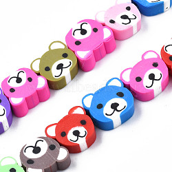 Handmade Polymer Clay Bead Strands, Bear Head, Colorful, 7.5~10x9~11x4mm, Hole: 1.6mm, about 37~40pcs/strand, 13.58 inch~15.35 inch(34.5~39cm)(CLAY-S096-004-01L)