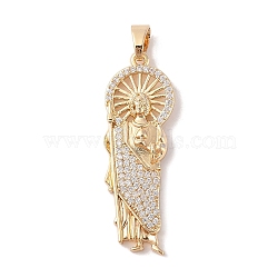 Brass Clear Cubic Zirconia Pendants, Long-Lasting Plated, God, Golden, 42x14x3mm, Hole: 6.5x4mm(KK-Z050-02G)