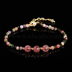 Natural Tourmaline & Strawberry Quartz Round Beads Bracelets, Inner Diameter: 2-1/8 inch(5.5cm)(WG466DA-04)
