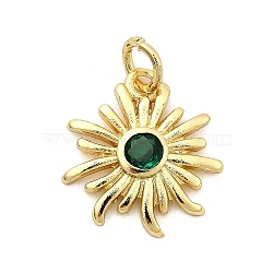 Sun Brass Micro Pave Cubic Zirconia Pendants, Rack Plating, Long-Lasting Plated, Cadmium Free & Lead Free, Golden, with Jump Ring, Green, 15x14x2.5mm, Hole: 3.3mm(X-KK-C134-11G-02)