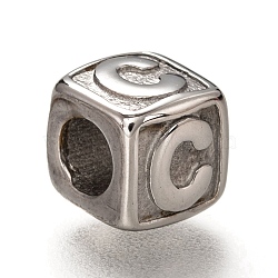 304 Stainless Steel European Beads, Large Hole Beads, Horizontal Hole, Cube with Letter, Stainless Steel Color, Letter.C, 8x8x8mm, Hole: 4.5mm(OPDL-L020-001C)