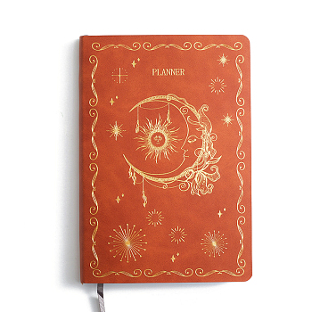 A5 PU Leather Notebook, with Paper Inside, for School Office Supplies, Rectangle with Moon Pattern, Tomato, 205x140mm