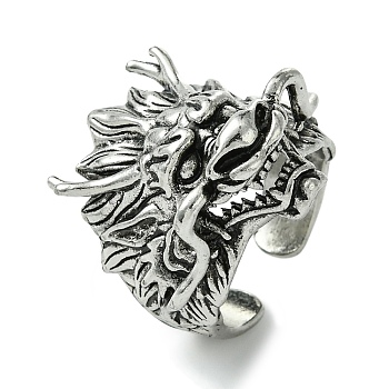 Dragon Alloy Open Cuff Rings, Lead Free & Cadmium Free, Antique Silver, 27mm, Inner Diameter: Adjustable