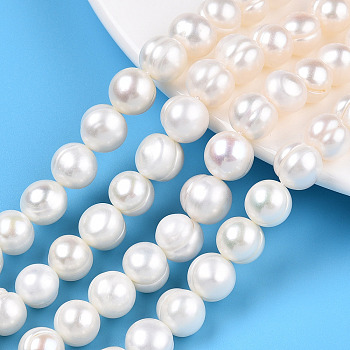 Natural Cultured Freshwater Pearl Beads Strands, Potato, Seashell Color, 9~10x9~11mm, Hole: 0.6mm, about 39pcs/strand, 14.57~14.76 inch(37~37.5cm)