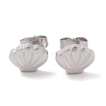 304 Stainless Steel Shell Shaped Stud Earrings for Women, Stainless Steel Color, 7.5x9mm