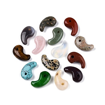 Natural & Synthetic Mixed Stone Pendants, Magatama Shaped Charms, Mixed Dyed & Undyed, 30x17~18x9~11mm, Hole: 3~4mm