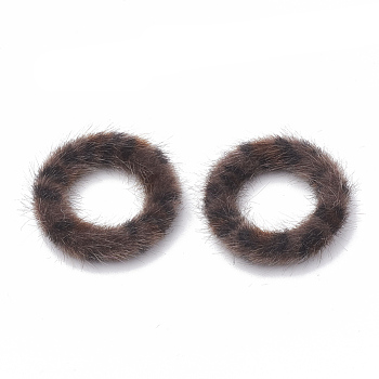 Faux Mink Fur Covered Linking Rings, with Aluminum Bottom, Ring, Platinum, Sienna, 27x4mm