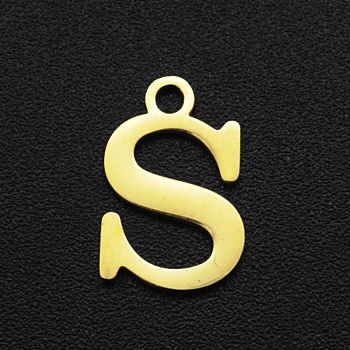 201 Stainless Steel Charms, Laser Cut, Letter, Golden, Letter.S, 12x8x1mm, Hole: 1.5mm