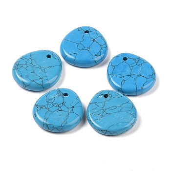 Synthetic Turquoise Pendants, Flat Teardrop Charms, 28x25x6mm, Hole: 2mm