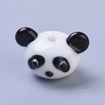 Handmade Lampwork Beads, Cartoon Panda, Black, 14.5~16x18~21.5x16mm, Hole: 2mm