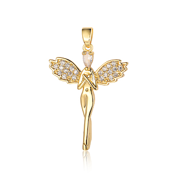 3Pcs Brass Micro Pave Cubic Zirconia Pendants, Fairy Charms, Real 18K Gold Plated, 32x24x3mm
