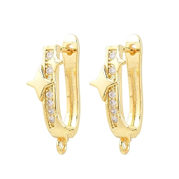 Brass Micro Pave Cubic Zirconia Hoop Earring Findings, Star, with Loop, Long-Lasting Plated, Rack Plating, Lead Free & Cadmium Free, Golden, 24.5x9x12.5mm, Hole: 2mm, Pin: 1mm